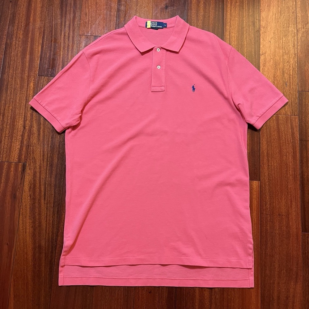 Vintage Polo Ralph Lauren Shirt Mens Large Solid Pink Blue Pony USA MADE Y2K 90s